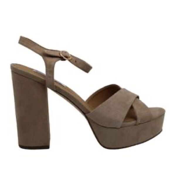 STEVE MADDEN Novia Velvet Cream Platform Chunky Heels Size 8 - Picture 1 of 8
